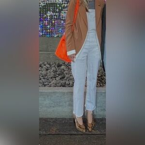 MOTHER Cream Denim Overalls. Anthropologie Free People